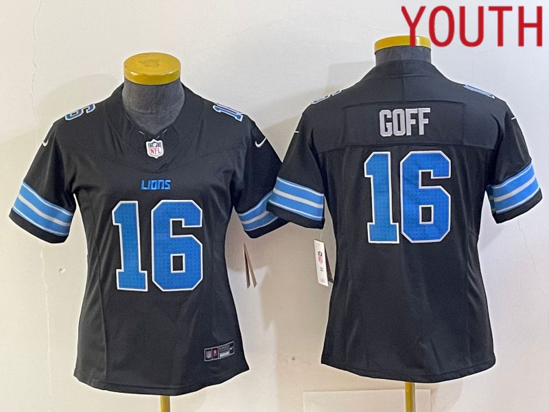 Youth Detroit Lions #16 Goff Black Three generations 2024 Nike Vapor F.U.S.E. Limited NFL Jersey->youth nfl jersey->Youth Jersey